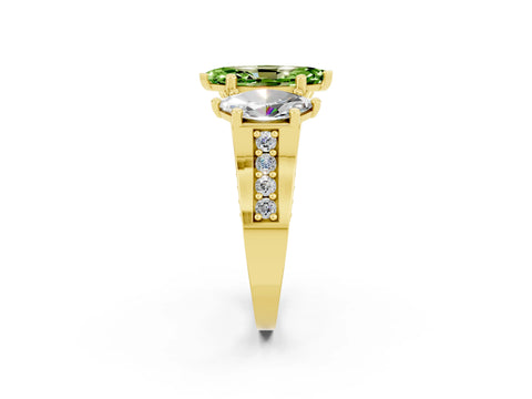 Yellow gold Marquise Cut Peridot Three-Stone Ring with Channel Set Band and Four-Prong Setting_2
