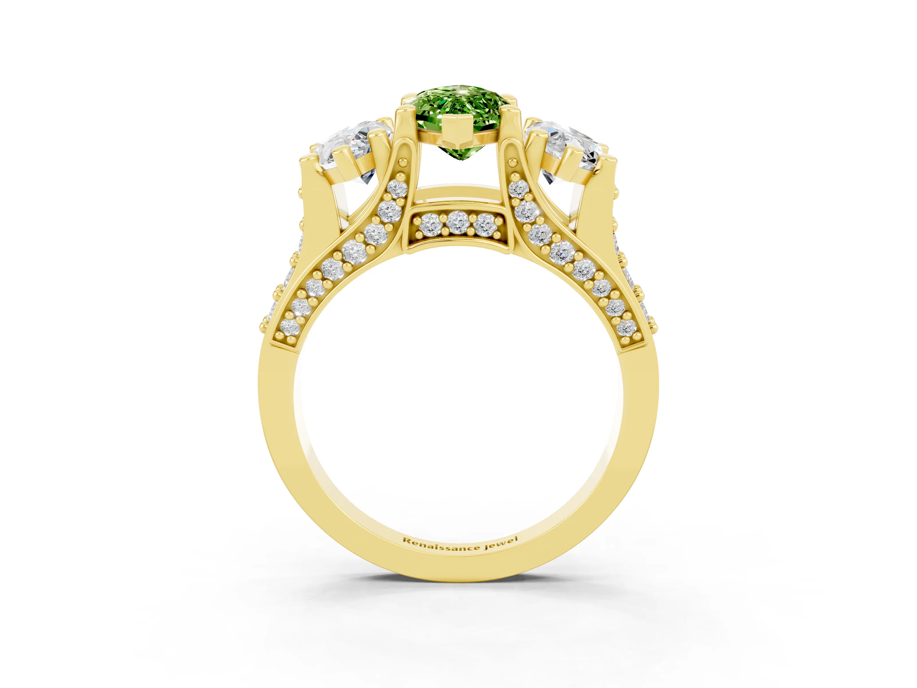 Yellow gold Marquise Cut Peridot Three-Stone Ring with Channel Set Band and Four-Prong Setting_3