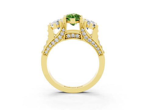 Yellow gold Marquise Cut Peridot Three-Stone Ring with Channel Set Band and Four-Prong Setting_3
