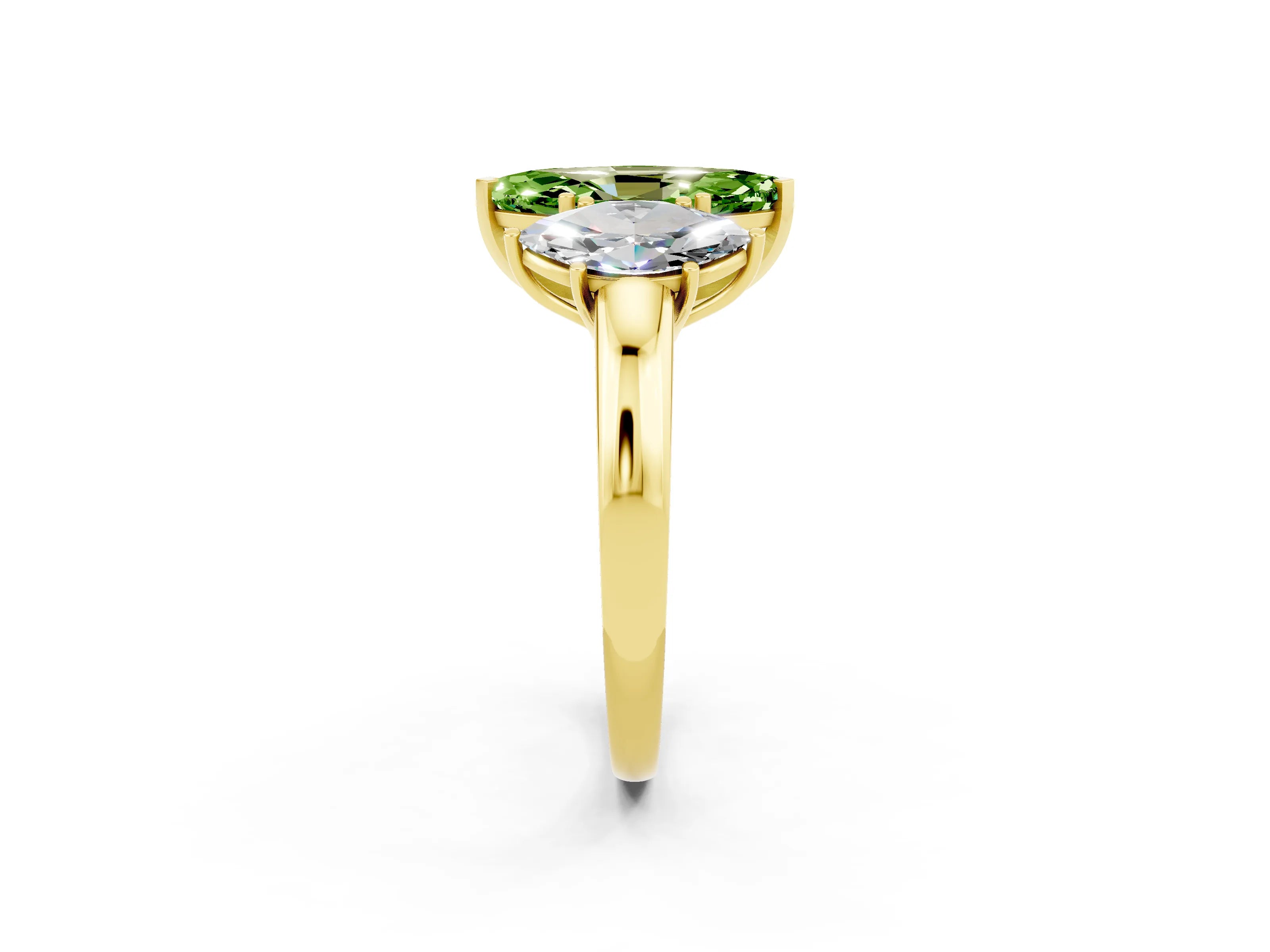 Yellow gold Marquise Cut Peridot Three-Stone Ring with Four-Prong Setting and Classic Band_2