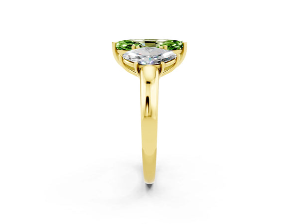 Yellow gold Marquise Cut Peridot Three-Stone Ring with Four-Prong Setting and Classic Band