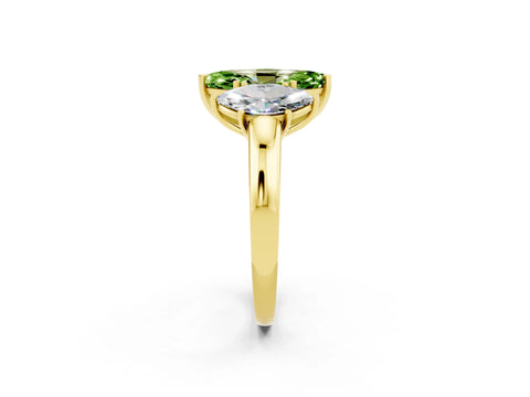 Yellow gold Marquise Cut Peridot Three-Stone Ring with Four-Prong Setting and Classic Band_2
