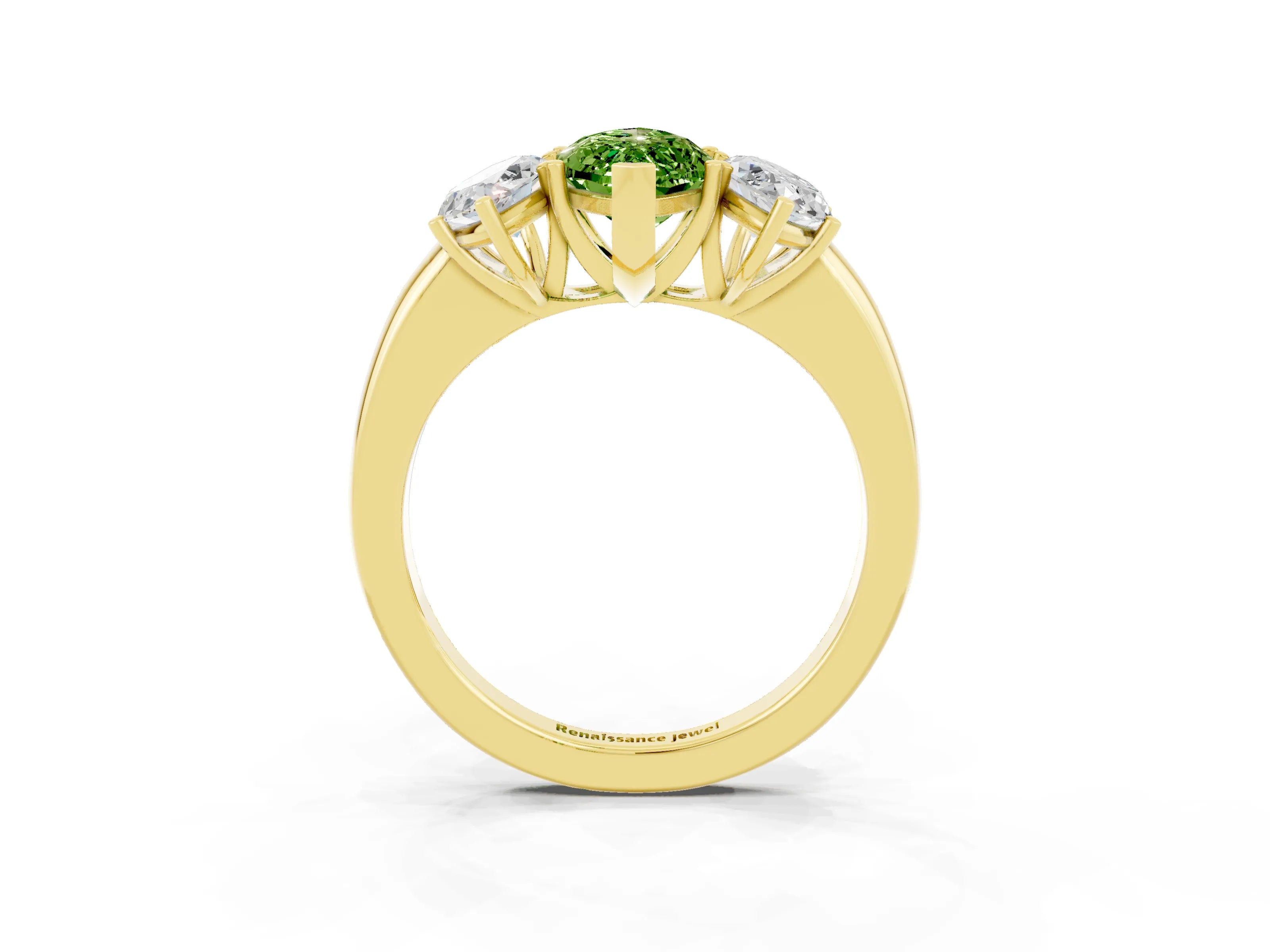 Yellow gold Marquise Cut Peridot Three-Stone Ring with Four-Prong Setting and Classic Band_3