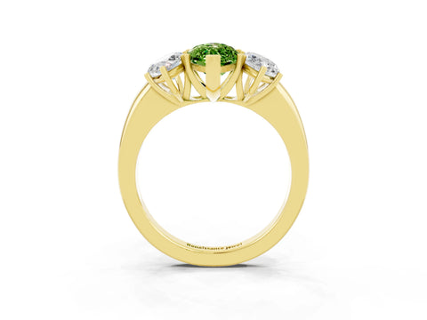 Yellow gold Marquise Cut Peridot Three-Stone Ring with Four-Prong Setting and Classic Band_3