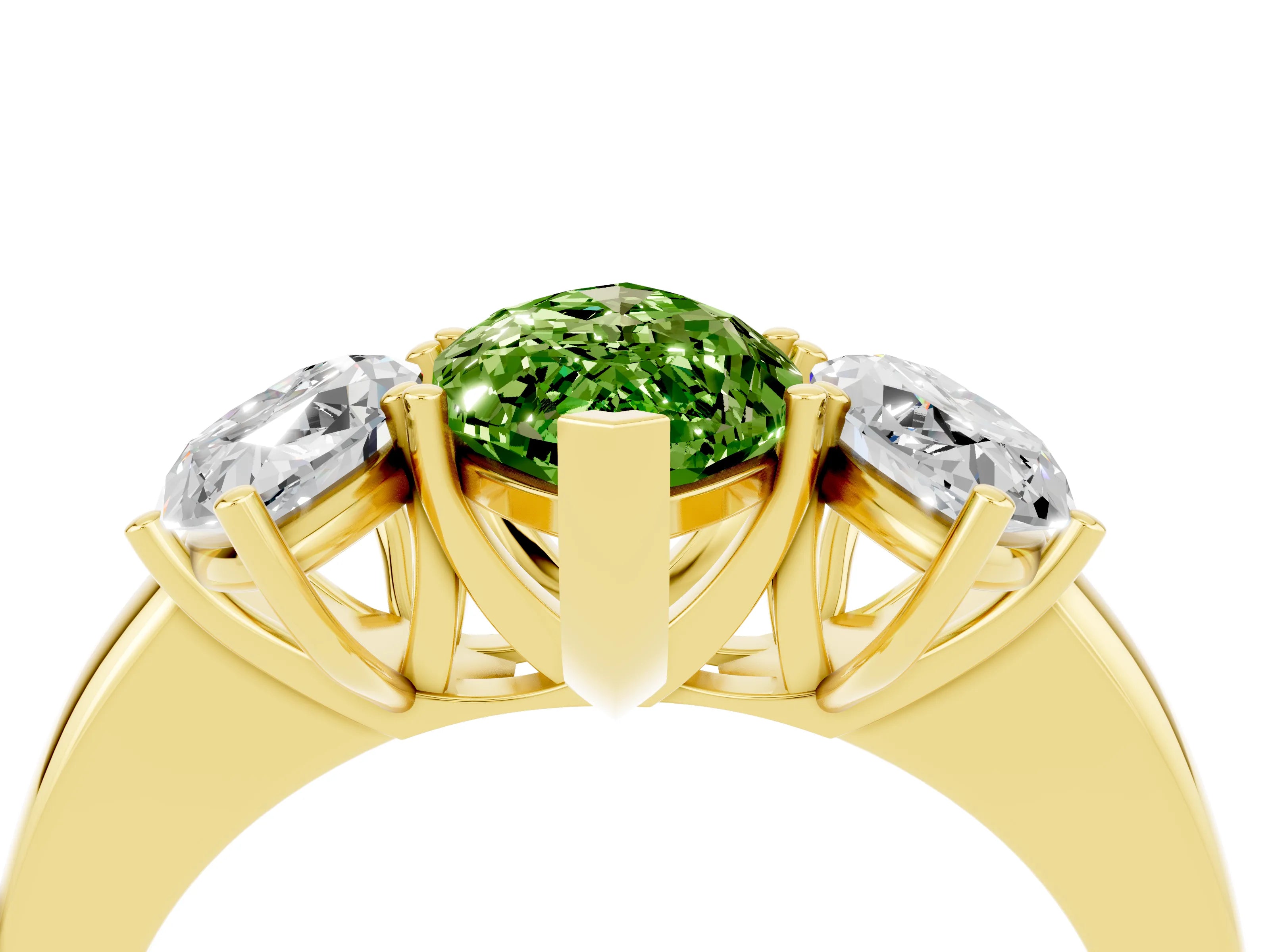 Yellow gold Marquise Cut Peridot Three-Stone Ring with Four-Prong Setting and Classic Band_4