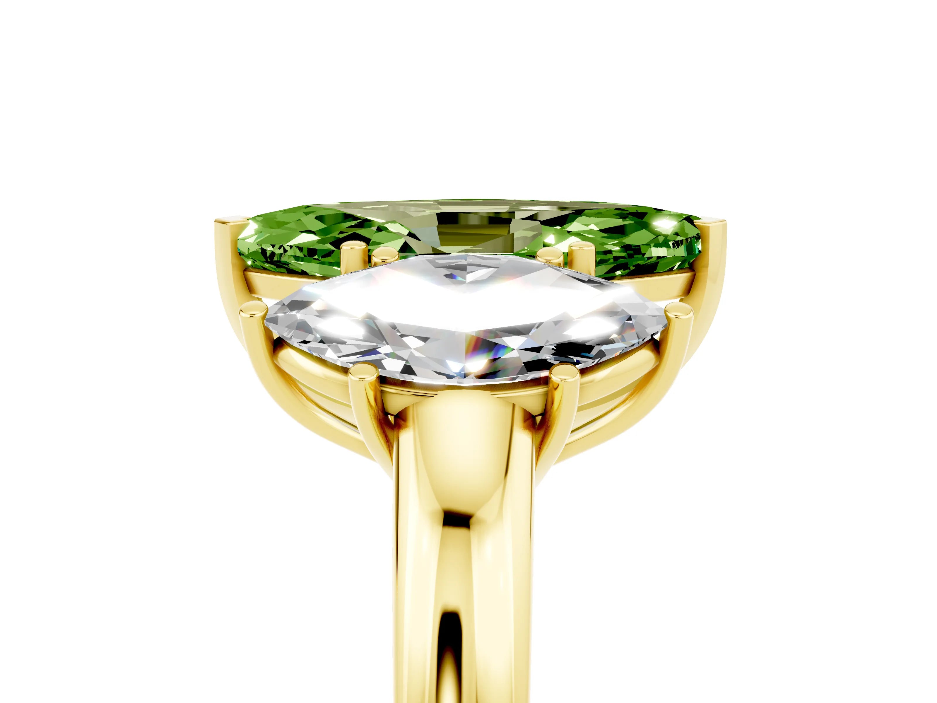 Yellow gold Marquise Cut Peridot Three-Stone Ring with Four-Prong Setting and Classic Band_5
