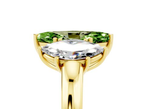 Yellow gold Marquise Cut Peridot Three-Stone Ring with Four-Prong Setting and Classic Band_5