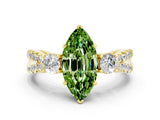 Yellow gold Marquise Cut Peridot Three-Stone Ring with Pavé Split Shank and Four-Prong Setting_12