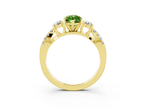 Yellow gold Marquise Cut Peridot Three-Stone Ring with Pavé Split Shank and Four-Prong Setting_15