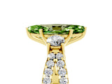 Yellow gold Marquise Cut Peridot Three-Stone Ring with Pavé Split Shank and Four-Prong Setting_17