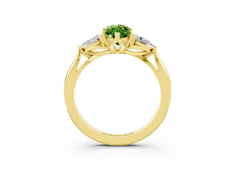 Yellow gold Marquise Cut Peridot Three-Stone Ring with Pear Side Stones and Four-Prong Setting_15