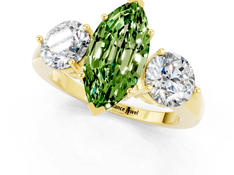 Yellow gold Marquise Cut Peridot Three-Stone Ring with Prong Setting and Classic Band_1