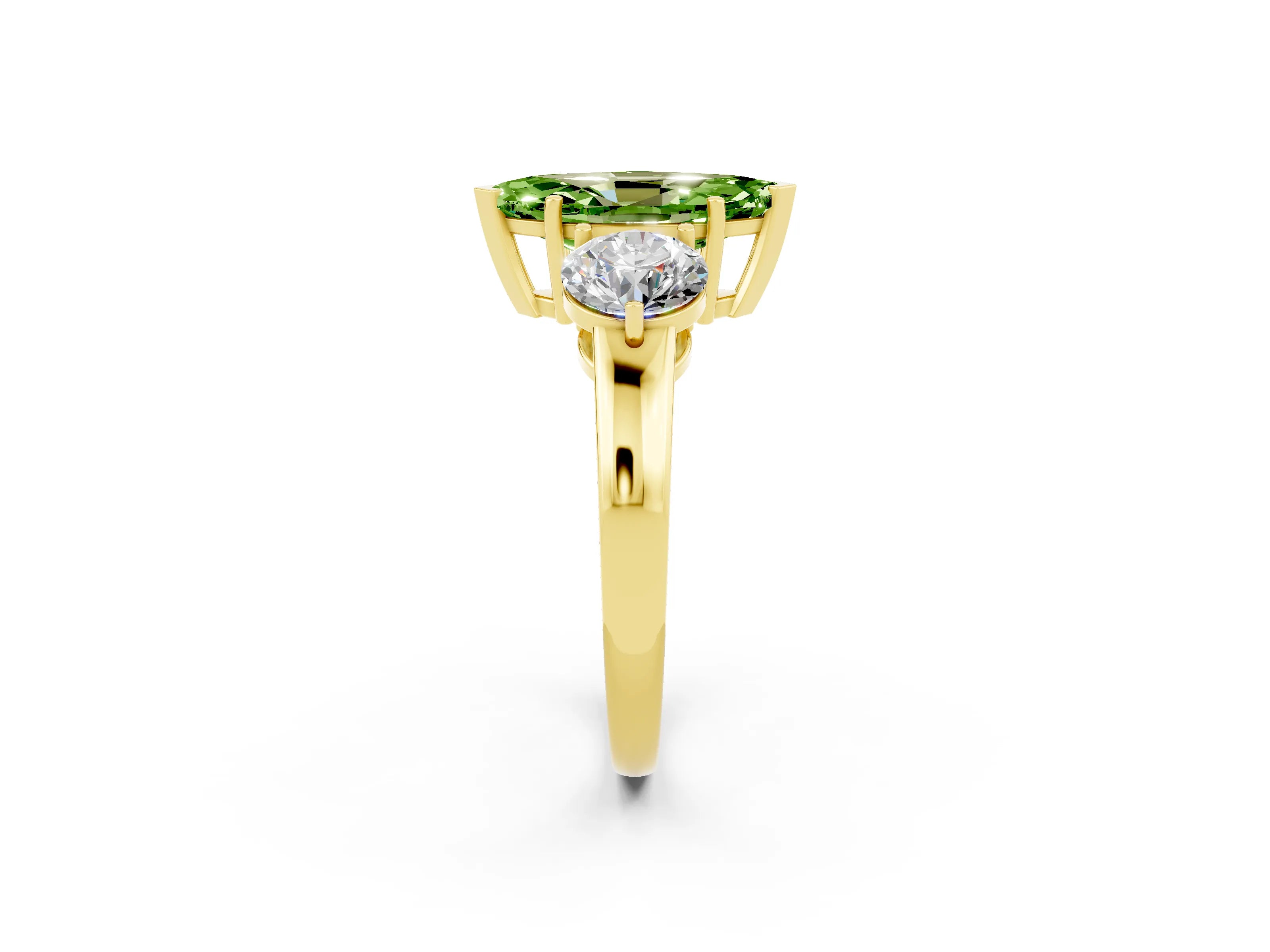 Yellow gold Marquise Cut Peridot Three-Stone Ring with Prong Setting and Classic Band_2