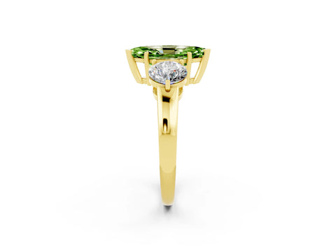 Yellow gold Marquise Cut Peridot Three-Stone Ring with Prong Setting and Classic Band_2