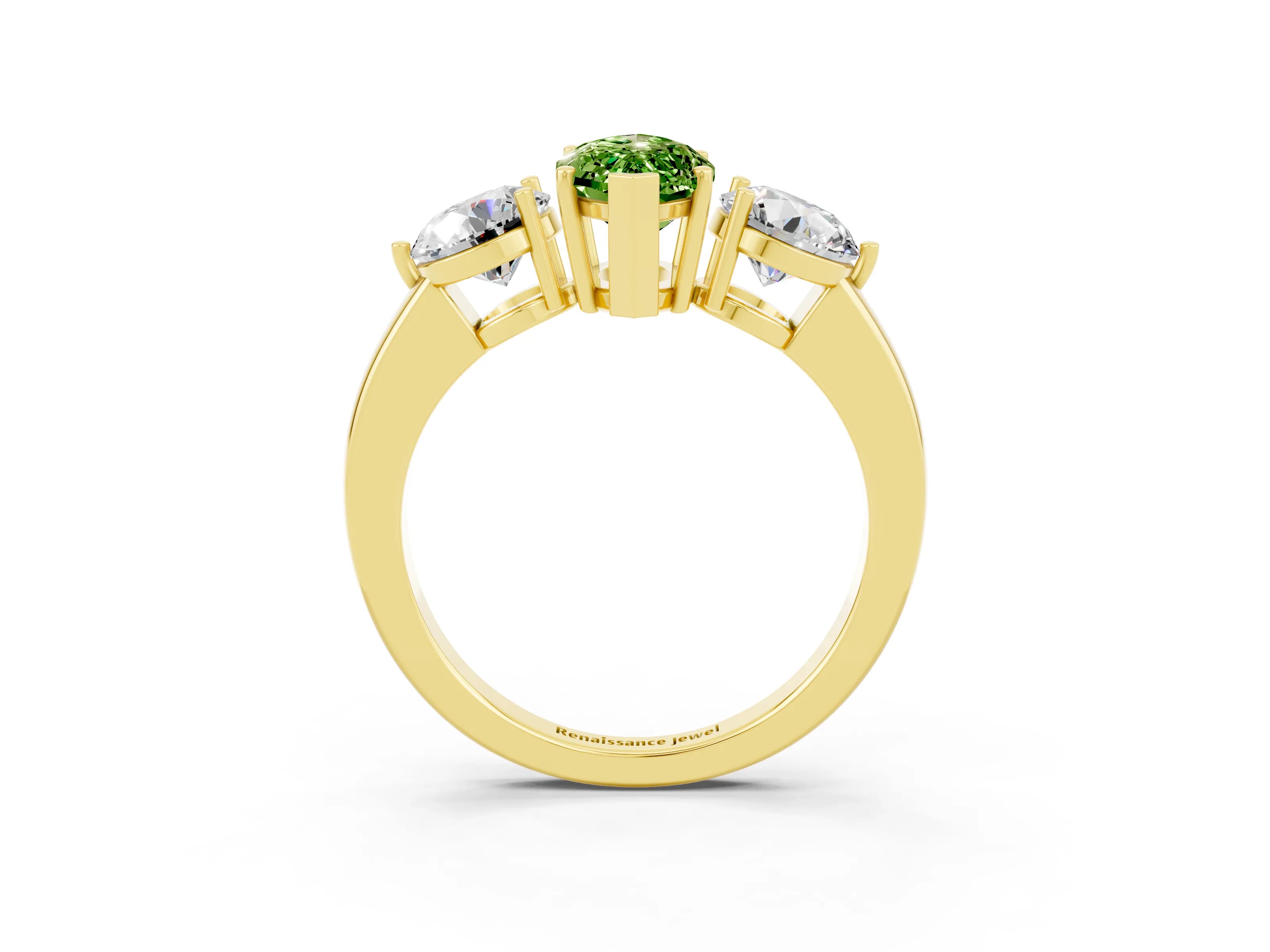 Yellow gold Marquise Cut Peridot Three-Stone Ring with Prong Setting and Classic Band_3