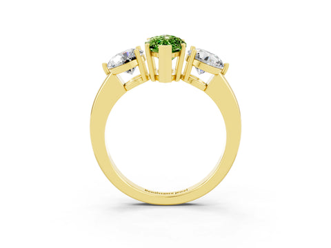 Yellow gold Marquise Cut Peridot Three-Stone Ring with Prong Setting and Classic Band_3