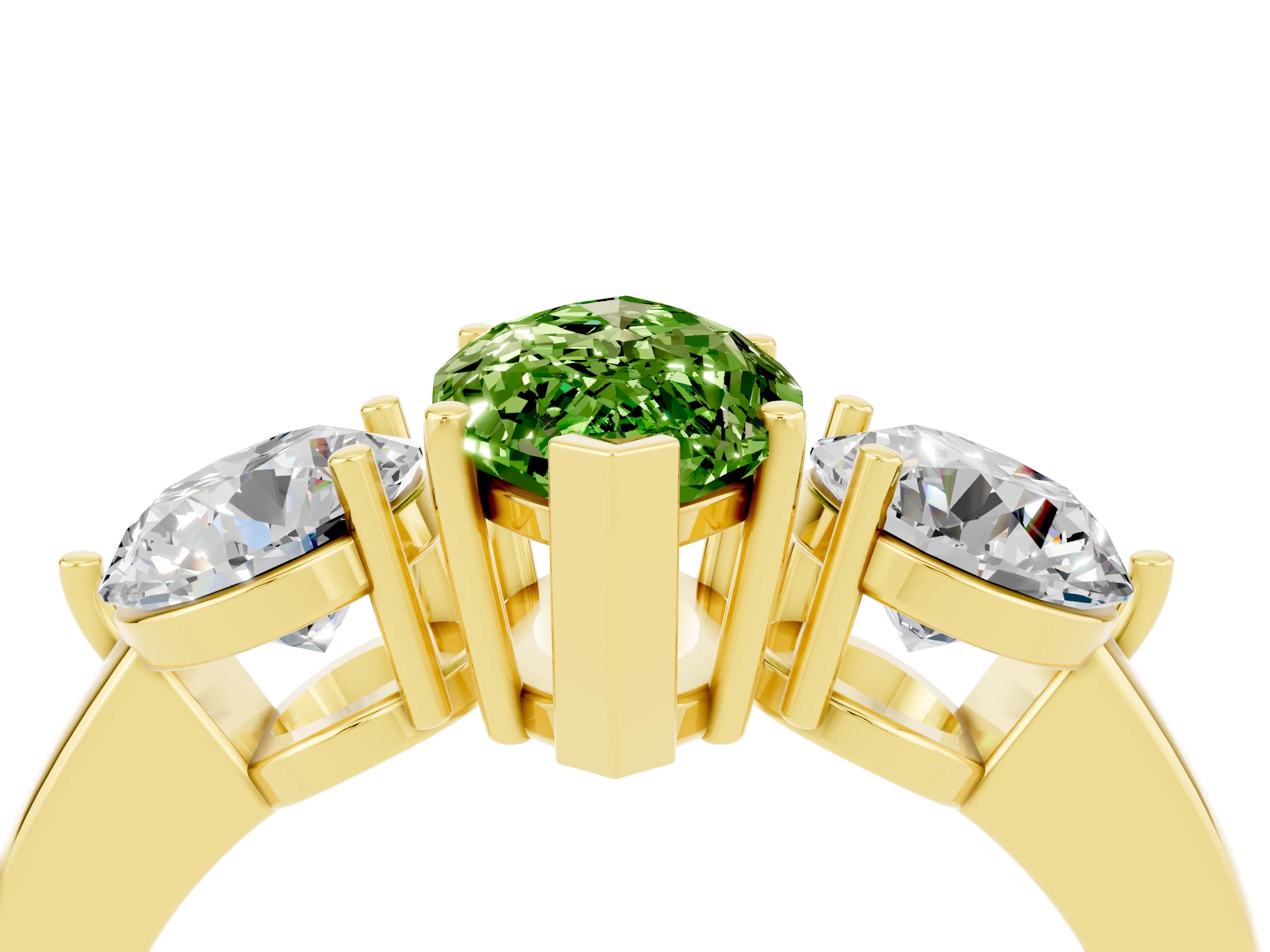 Yellow gold Marquise Cut Peridot Three-Stone Ring with Prong Setting and Classic Band_4