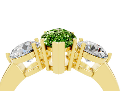Yellow gold Marquise Cut Peridot Three-Stone Ring with Prong Setting and Classic Band_4