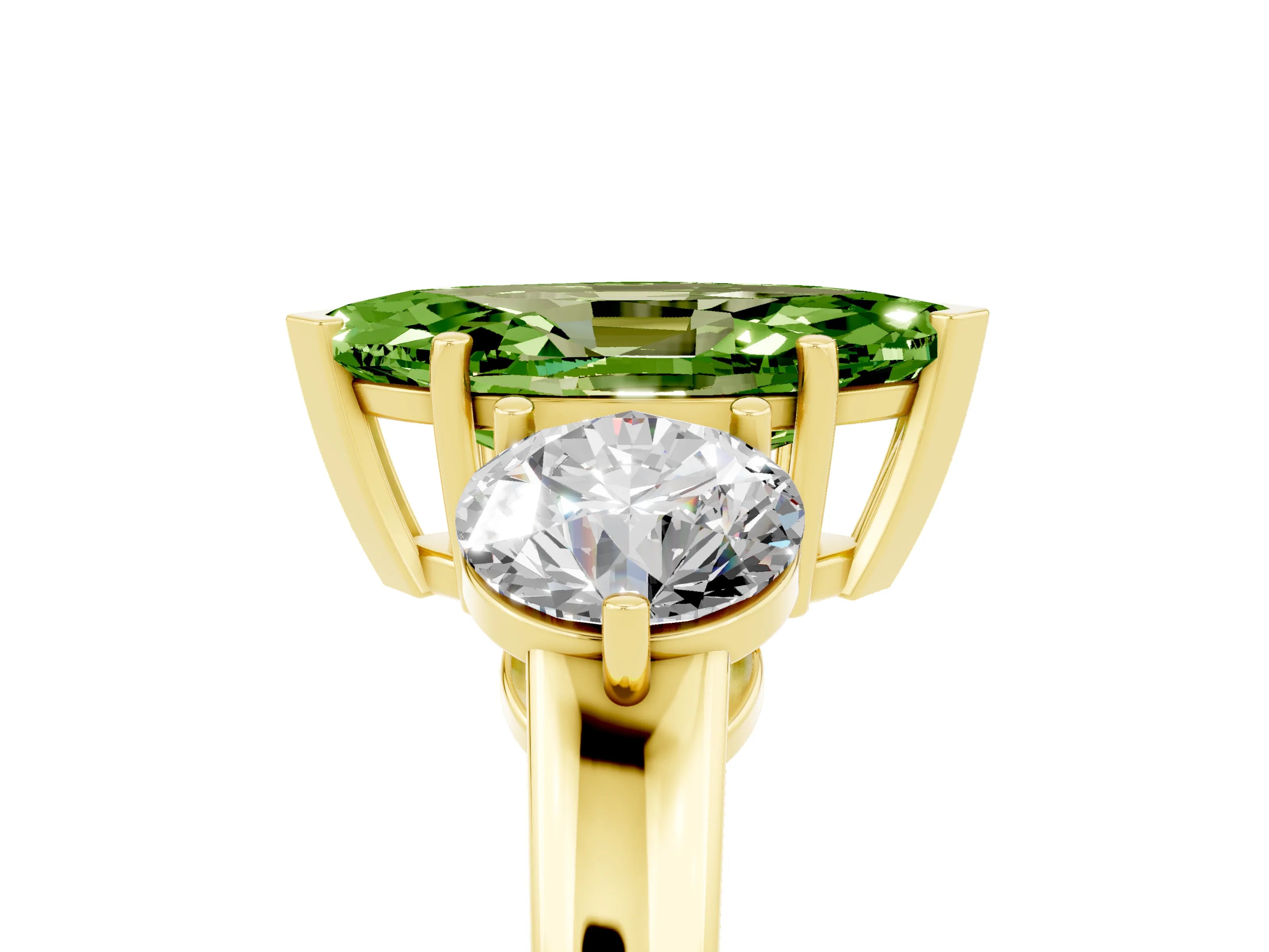 Yellow gold Marquise Cut Peridot Three-Stone Ring with Prong Setting and Classic Band_5