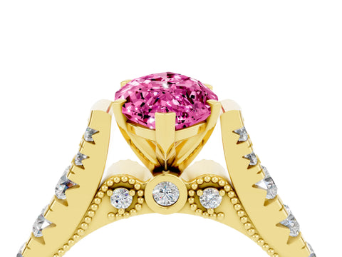 Yellow gold Marquise Cut Pink Sapphire Classic Solitaire Ring with Pavé Band and Four-Prong Setting_16