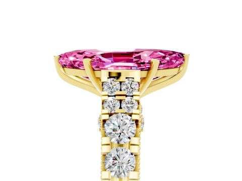 Yellow gold Marquise Cut Pink Sapphire Classic Solitaire Ring with Pavé Band and Four-Prong Setting_17