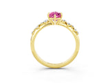 Yellow gold Marquise Cut Pink Sapphire Cluster Side Stone Solitaire Ring with Prong Setting_51