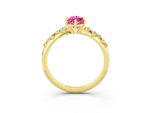 Yellow gold Marquise Cut Pink Sapphire Cluster Side Stone Solitaire Ring with Prong Setting_51