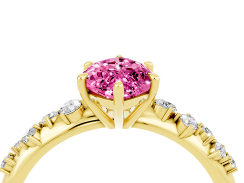 Yellow gold Marquise Cut Pink Sapphire Cluster Side Stone Solitaire Ring with Prong Setting_52