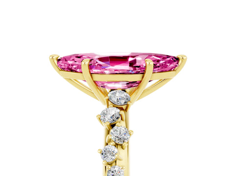 Yellow gold Marquise Cut Pink Sapphire Cluster Side Stone Solitaire Ring with Prong Setting_53