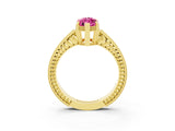 Yellow gold Marquise Cut Pink Sapphire Engagement Ring with Milgrain Channel Set Band and Prong Setting_27
