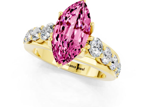 Yellow gold Marquise Cut Pink Sapphire Engagement Ring with Pavé Band and Four-Prong Setting_1