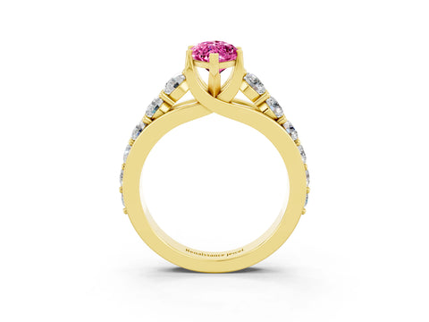 Yellow gold Marquise Cut Pink Sapphire Engagement Ring with Pavé Band and Four-Prong Setting_3