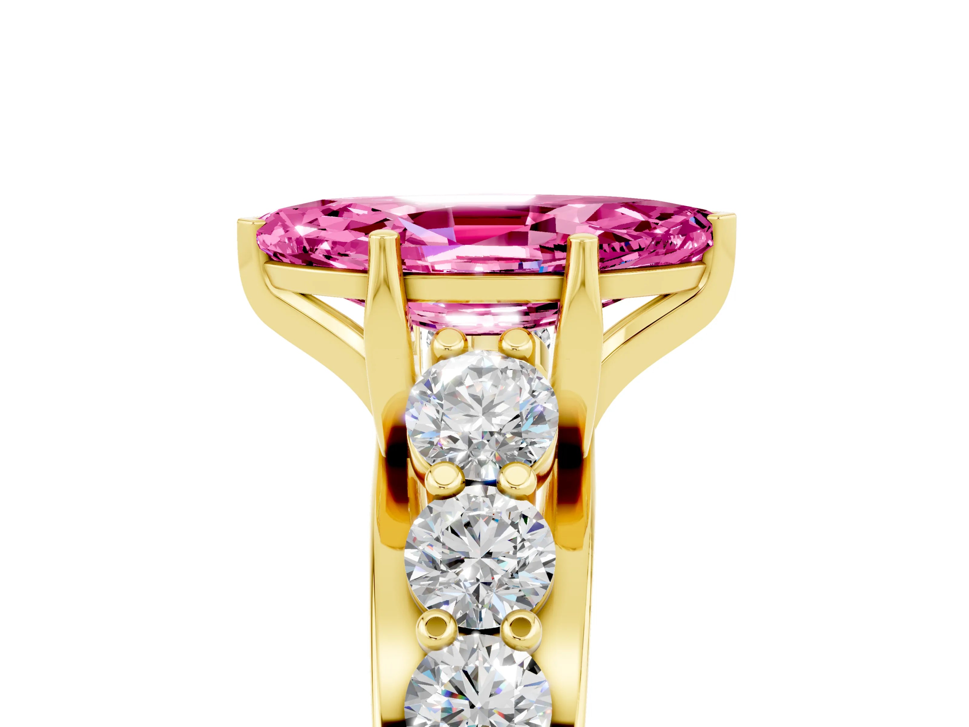 Yellow gold Marquise Cut Pink Sapphire Engagement Ring with Pavé Band and Four-Prong Setting_5
