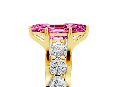 Yellow gold Marquise Cut Pink Sapphire Engagement Ring with Pavé Band and Four-Prong Setting_5