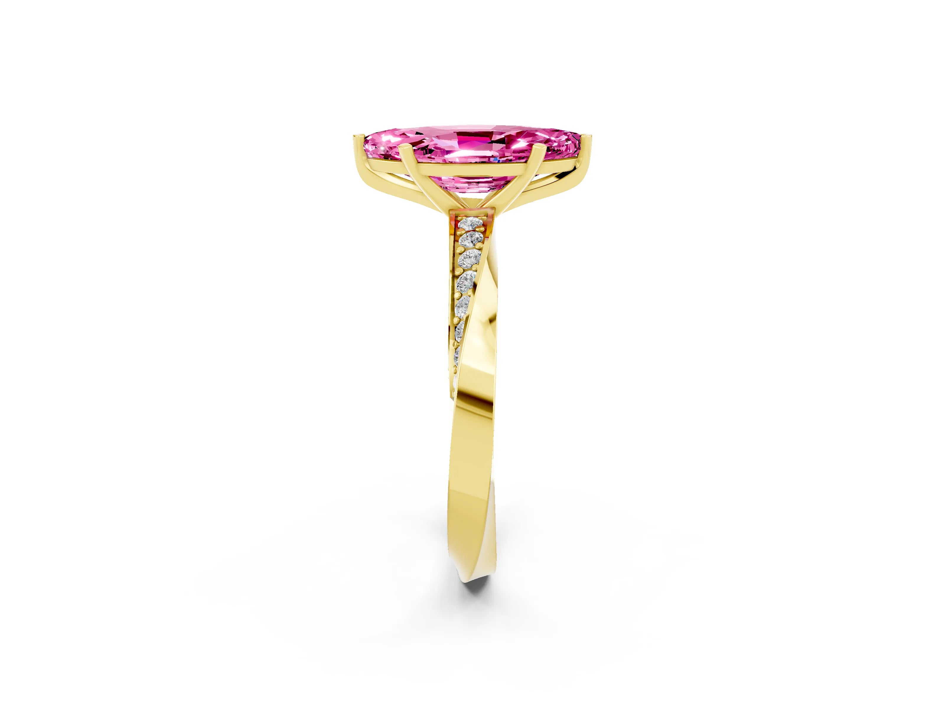 Yellow gold Marquise Cut Pink Sapphire Engagement Ring with Side Stone Accents and Four-Prong Setting_53