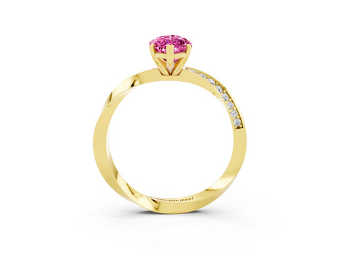 Yellow gold Marquise Cut Pink Sapphire Engagement Ring with Side Stone Accents and Four-Prong Setting_54