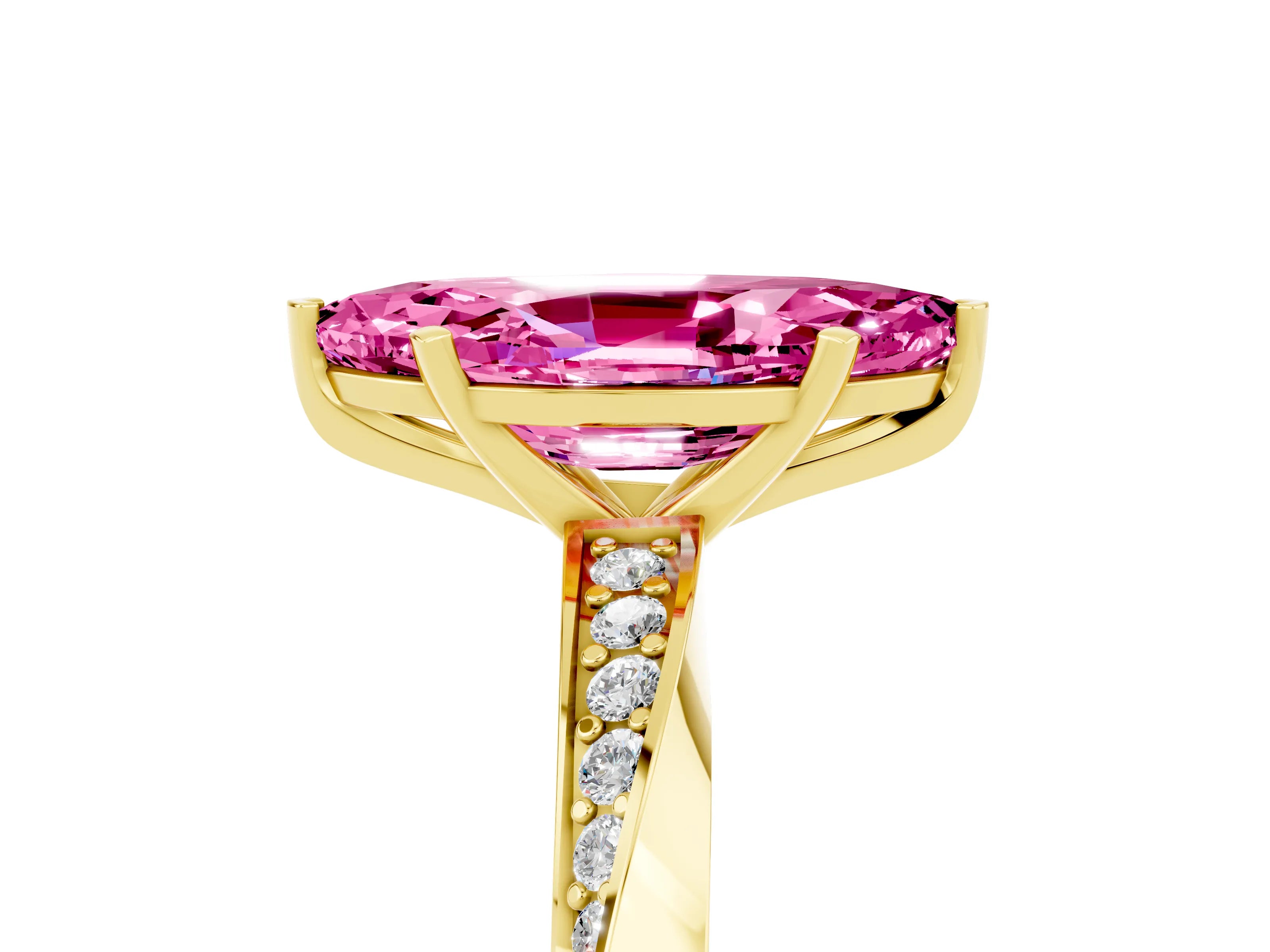 Yellow gold Marquise Cut Pink Sapphire Engagement Ring with Side Stone Accents and Four-Prong Setting_56