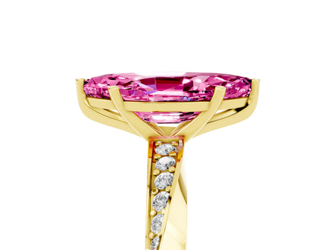 Yellow gold Marquise Cut Pink Sapphire Engagement Ring with Side Stone Accents and Four-Prong Setting_56