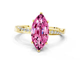 Yellow gold Marquise Cut Pink Sapphire Engagement Ring with Side Stone Accents and Four-Prong Setting_60