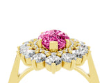Yellow gold Marquise Cut Pink Sapphire Floral Double Halo Engagement Ring with Prong Setting_100