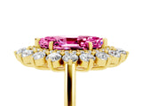 Yellow gold Marquise Cut Pink Sapphire Floral Double Halo Engagement Ring with Prong Setting_101
