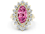 Yellow gold Marquise Cut Pink Sapphire Floral Double Halo Engagement Ring with Prong Setting_96