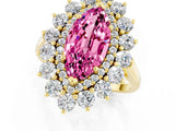 Yellow gold Marquise Cut Pink Sapphire Floral Double Halo Engagement Ring with Prong Setting_97