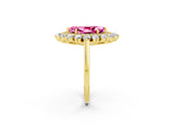 Yellow gold Marquise Cut Pink Sapphire Floral Double Halo Engagement Ring with Prong Setting_98