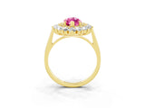 Yellow gold Marquise Cut Pink Sapphire Floral Double Halo Engagement Ring with Prong Setting_99