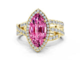 Yellow gold Marquise Cut Pink Sapphire Halo Ring with Round Split Shank and Prong Setting_48