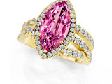 Yellow gold Marquise Cut Pink Sapphire Halo Ring with Round Split Shank and Prong Setting_49