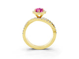 Yellow gold Marquise Cut Pink Sapphire Halo Ring with Round Split Shank and Prong Setting_51