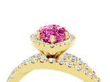 Yellow gold Marquise Cut Pink Sapphire Halo Ring with Round Split Shank and Prong Setting_52