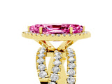 Yellow gold Marquise Cut Pink Sapphire Halo Ring with Round Split Shank and Prong Setting_53